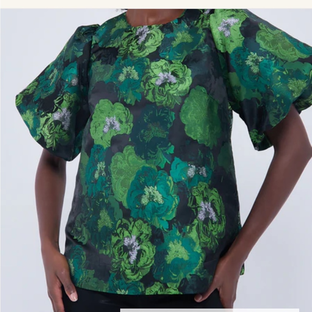 Green Lyla Jacquard tuckernuck statement sleeve top
